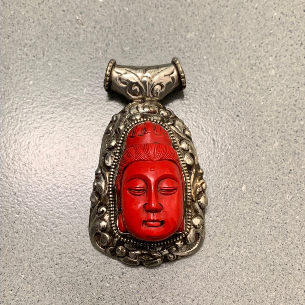 Silver and Red Buddha Pendant
